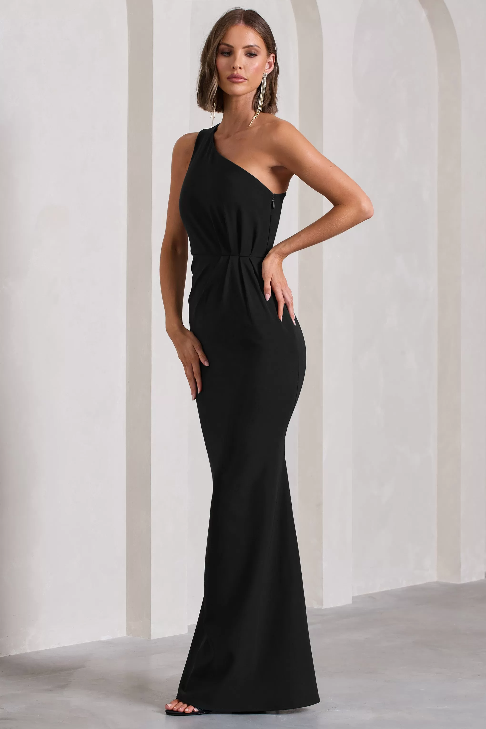 Michelle | Black One-Shoulder Gathered Maxi Dress