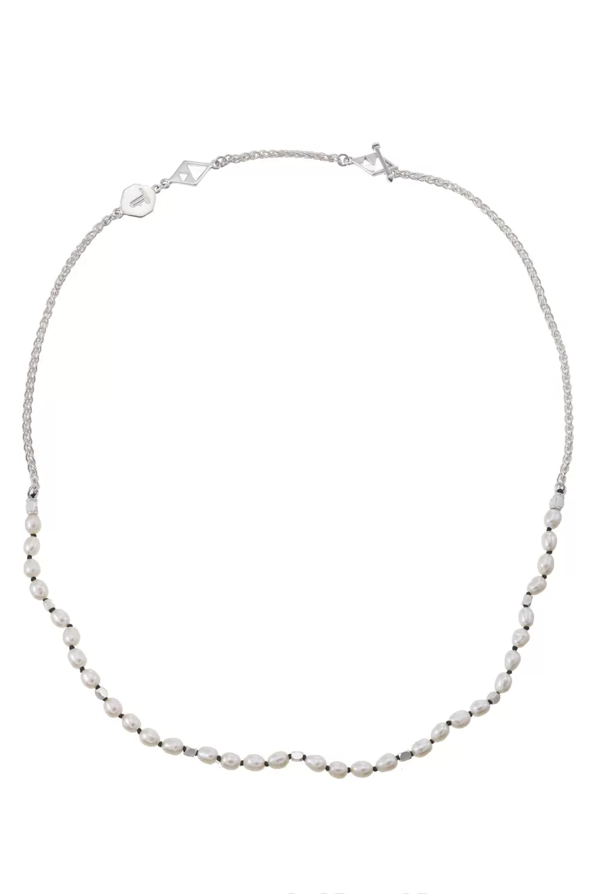 Mini Pearls Chain Necklace - Black - Silver