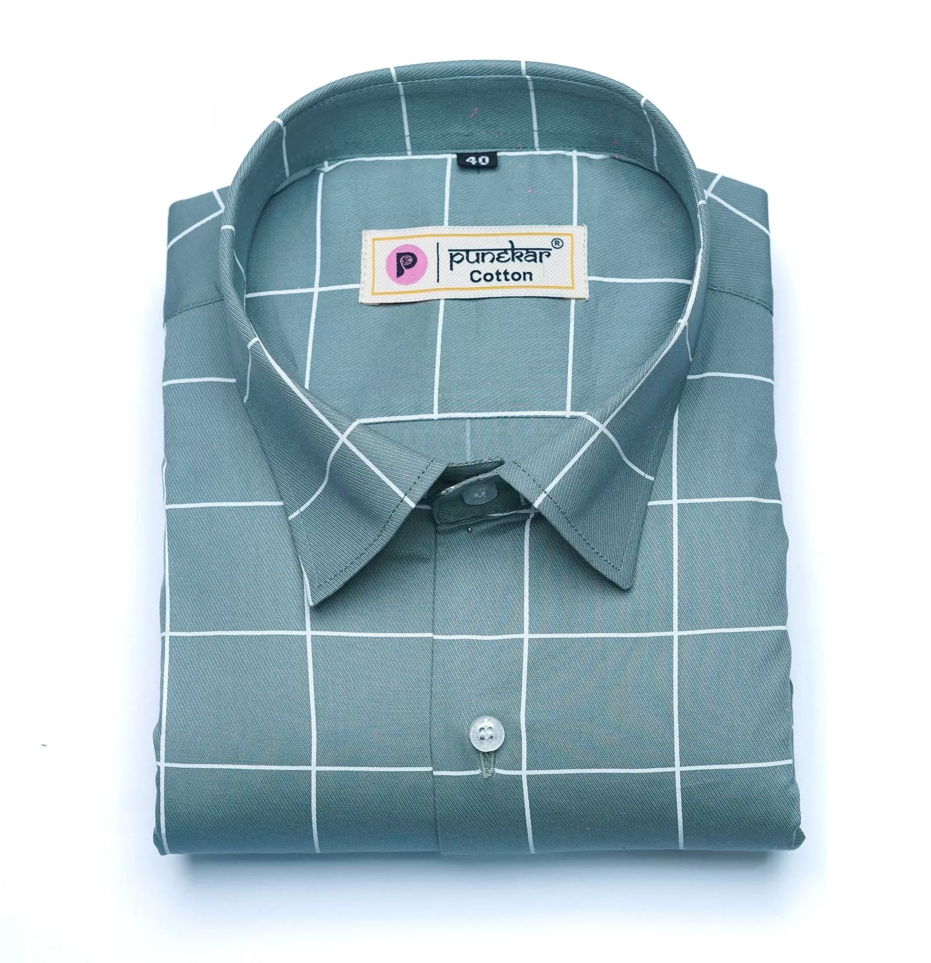 Mint Color Big Checks Cotton Shirts For Men