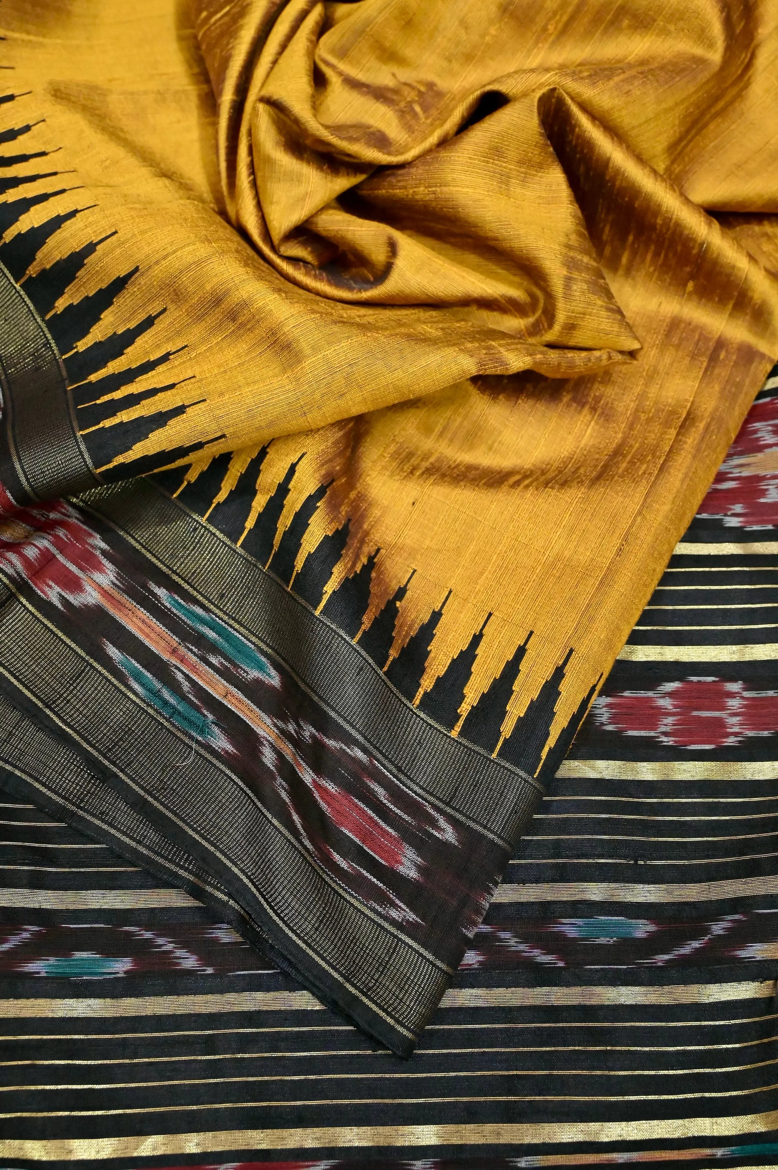 Mustard and Black Color Pure Raw Silk with Sambalpuri Border