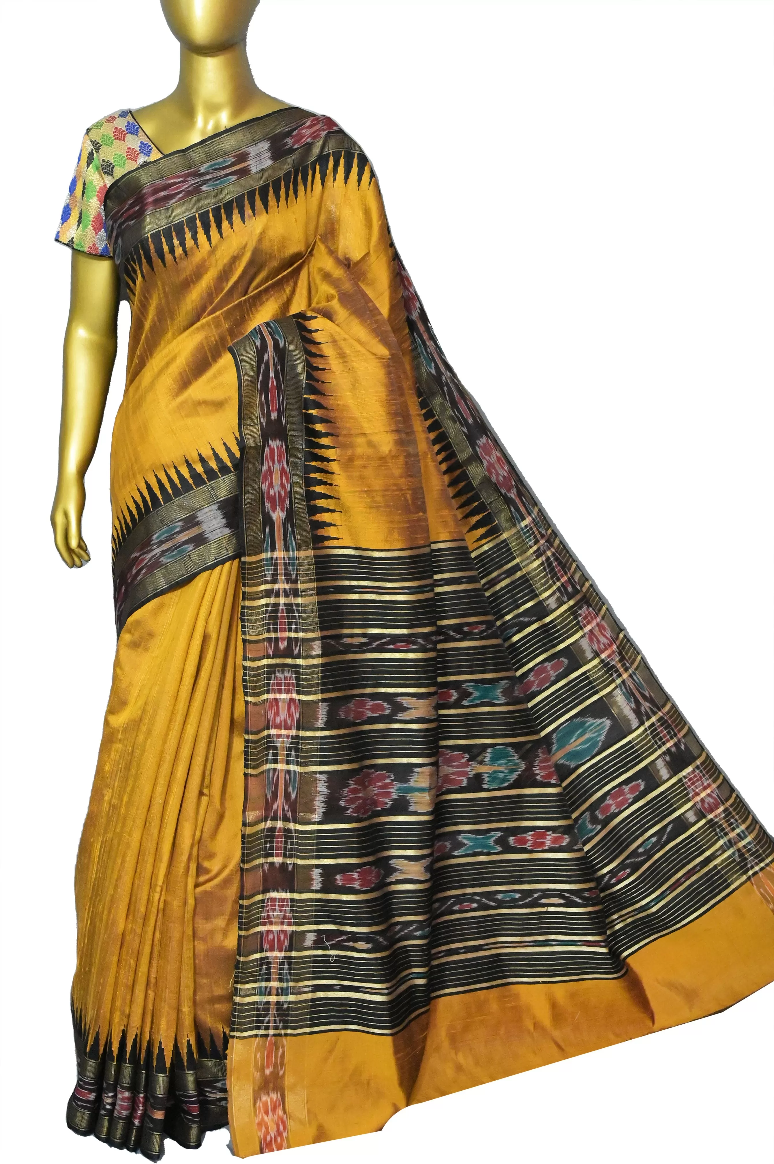 Mustard and Black Color Pure Raw Silk with Sambalpuri Border