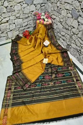 Mustard and Black Color Pure Raw Silk with Sambalpuri Border