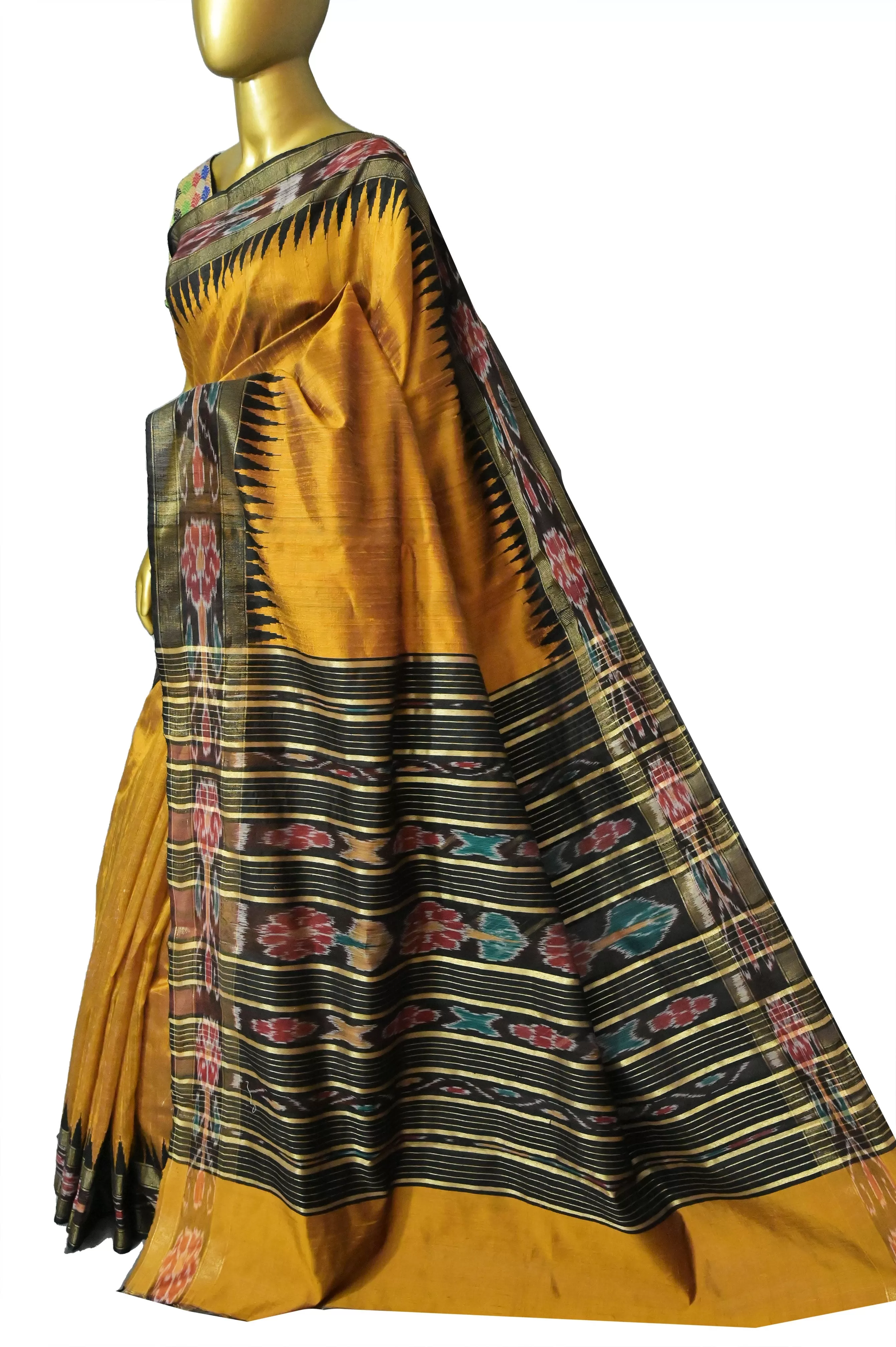 Mustard and Black Color Pure Raw Silk with Sambalpuri Border