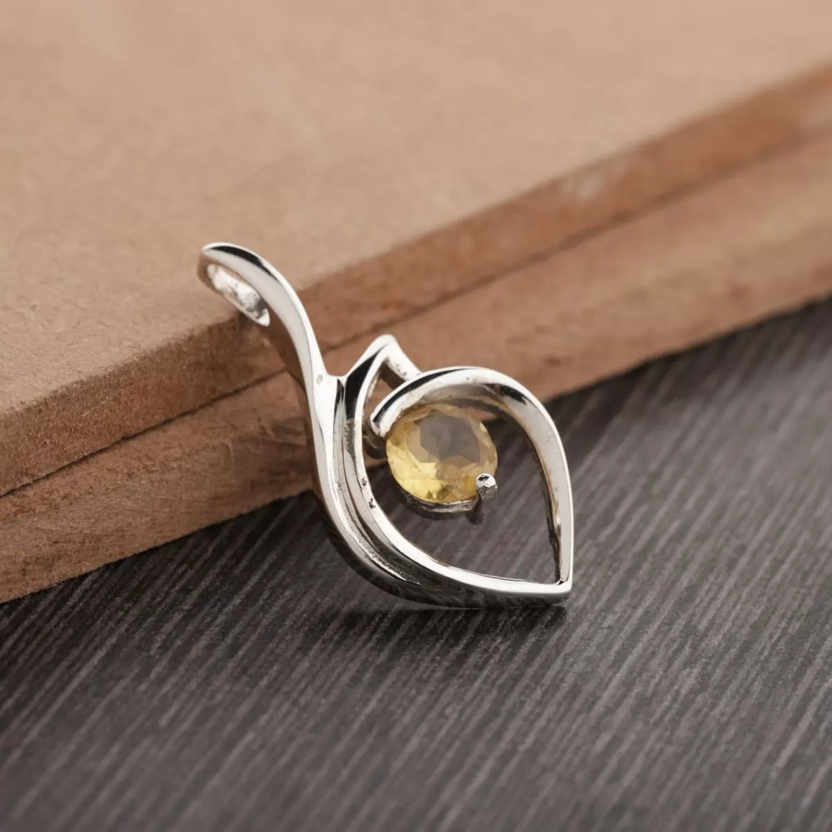 Natural Citrine Pendant - Round Citrine Sterling Silver Pendant