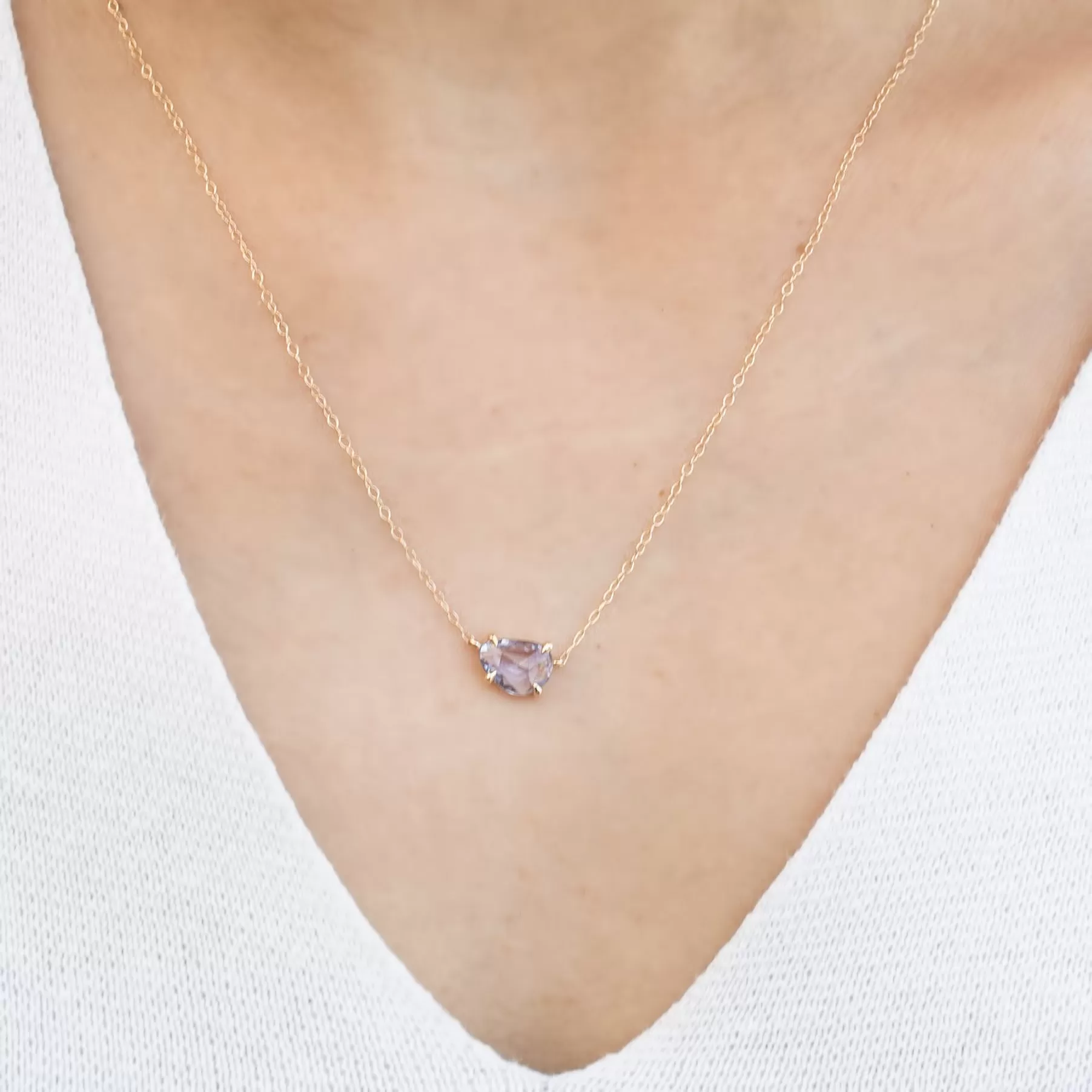 Organic Necklace 0.95ct Lavender Purple Rose Cut Sapphire (One of a kind)