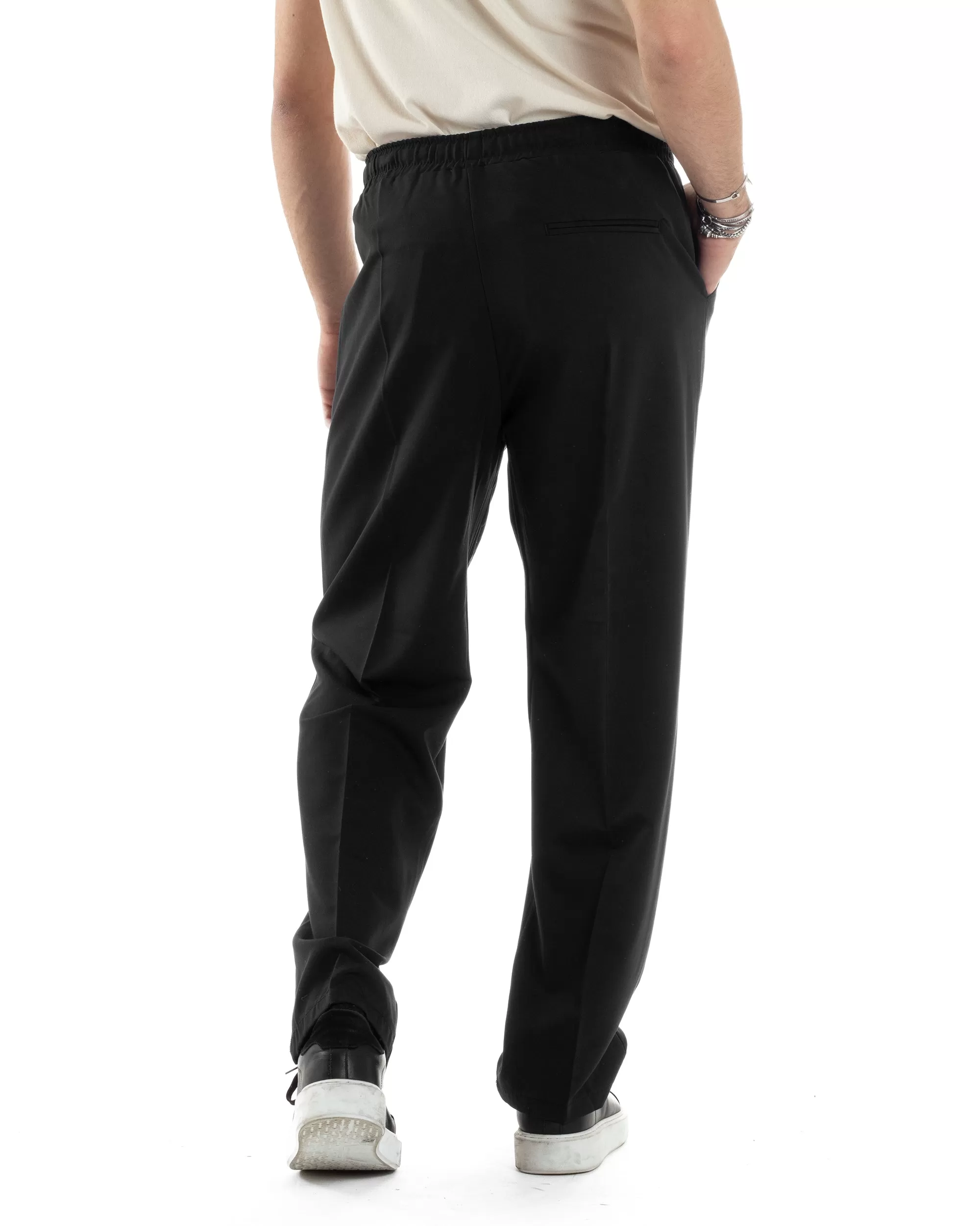 Pantaloni Uomo Pantalaccio Morbido Viscosa Baggy Nero Coulisse Fondo Largo GIOSAL-P6089A