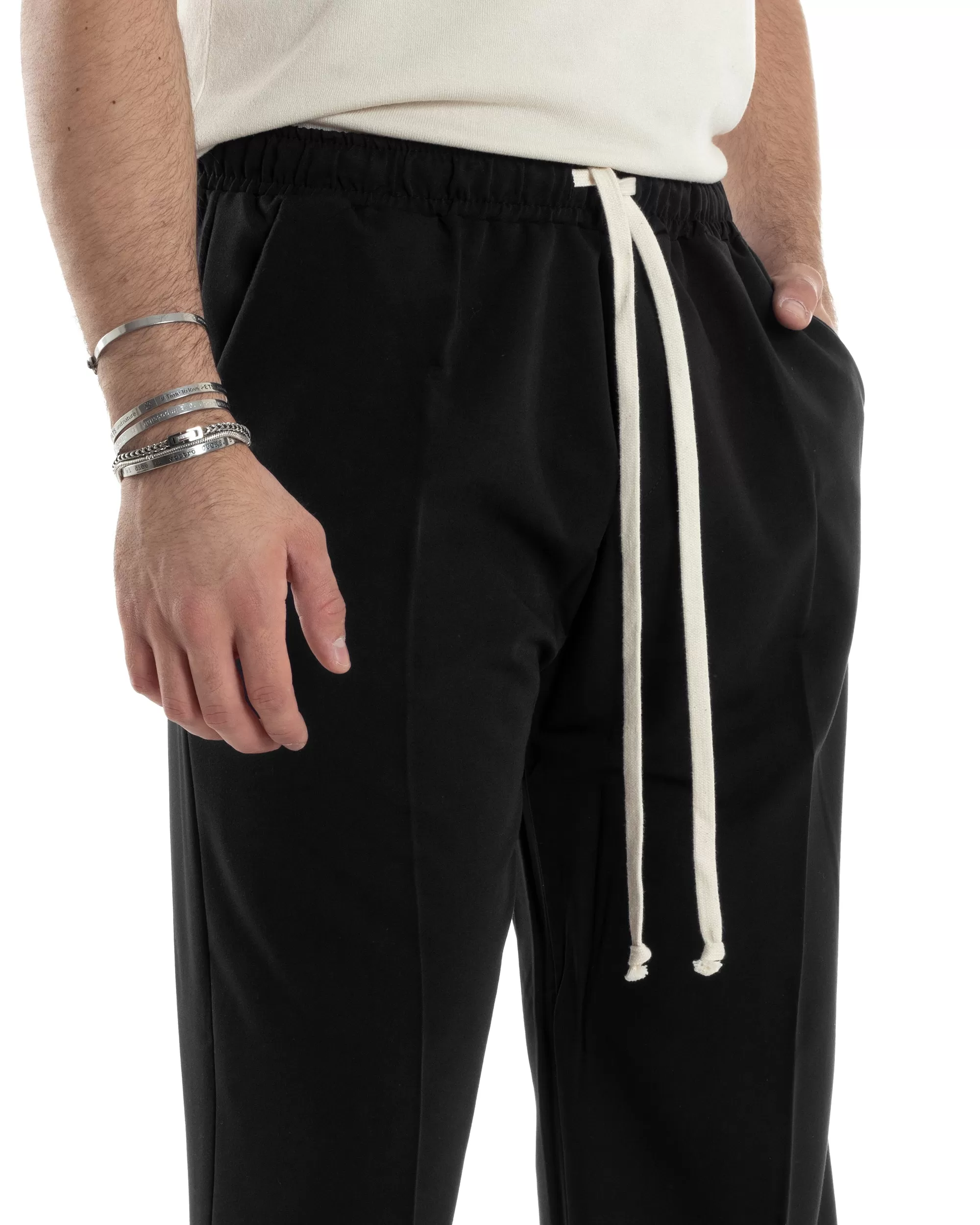 Pantaloni Uomo Pantalaccio Morbido Viscosa Baggy Nero Coulisse Fondo Largo GIOSAL-P6089A