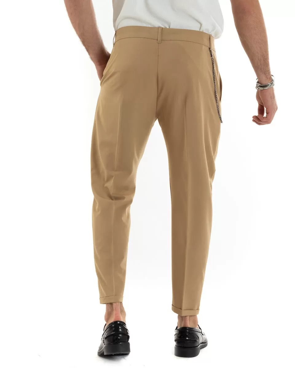 Pantaloni Uomo Viscosa Tasca America Classico Abbottonatura Allungata Casual Camel GIOSAL-P5641A