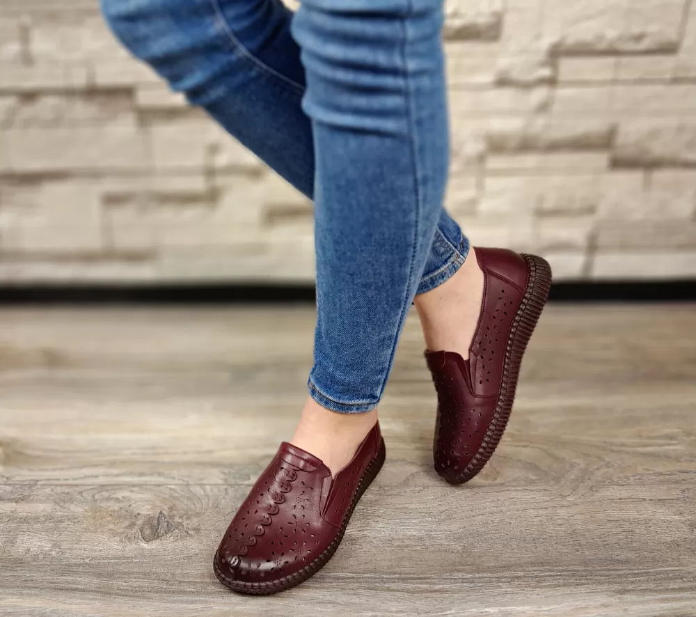 Pantofi casual, dama, PASS COLLECTION, j8200012C bordo, piele naturala