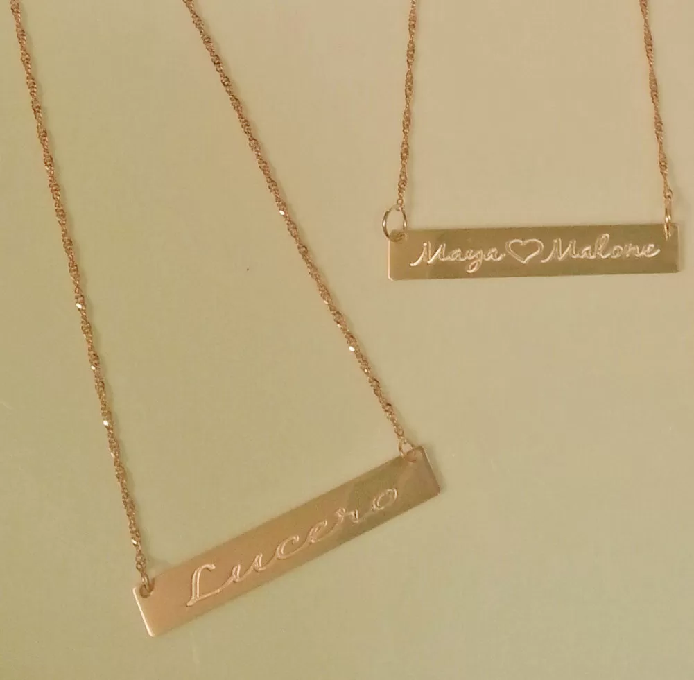 Personalized 14K Solid Gold Bar Necklace