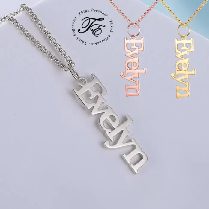 Personalized Sterling Silver Name Necklace - Vertical Dangle - Great Couples Gift