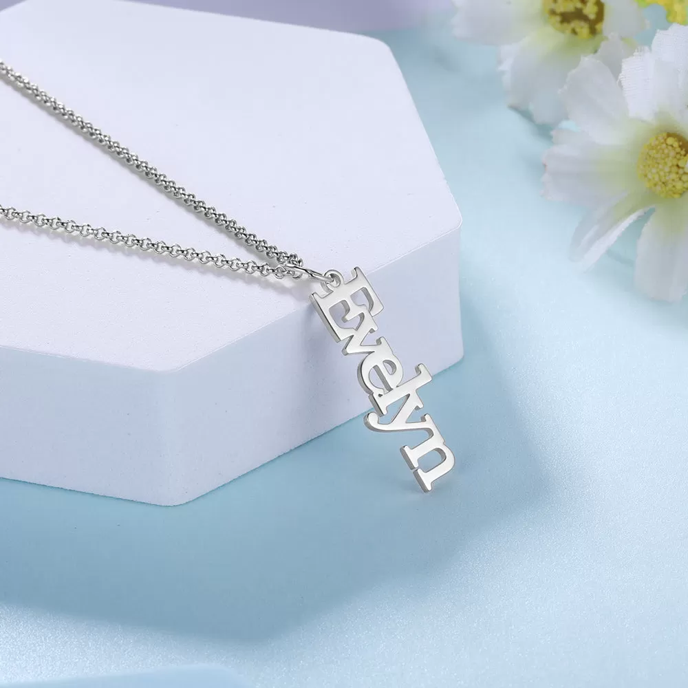 Personalized Sterling Silver Name Necklace - Vertical Dangle - Great Couples Gift