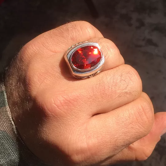 Red Garnet Mens Ring Sterling Silver 925 Turkish Artisan Jewelry