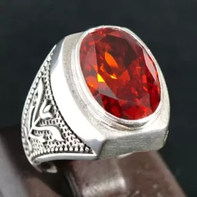 Red Garnet Mens Ring Sterling Silver 925 Turkish Artisan Jewelry