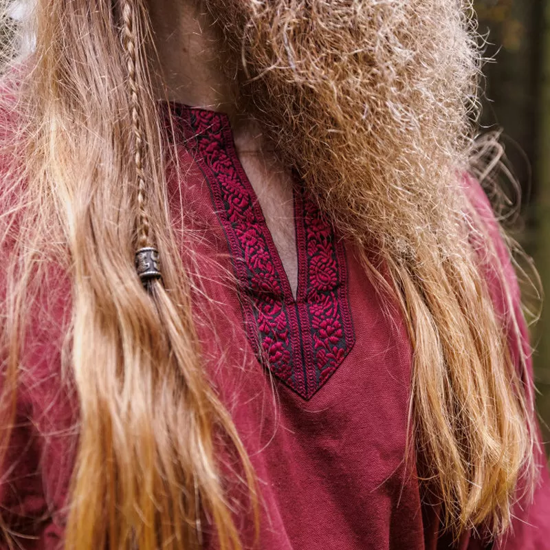 Red Long Sleeve Tunic w/ Trim - Cotton