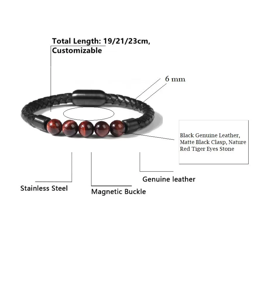 Red Tiger Eyes Stone Leather Bracelet