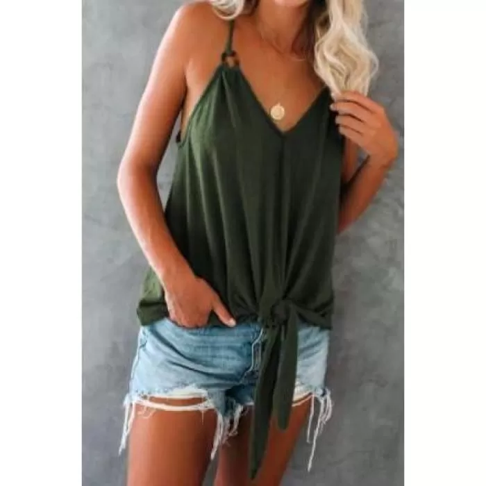 Ring Trim Tie Front Camisole- Green