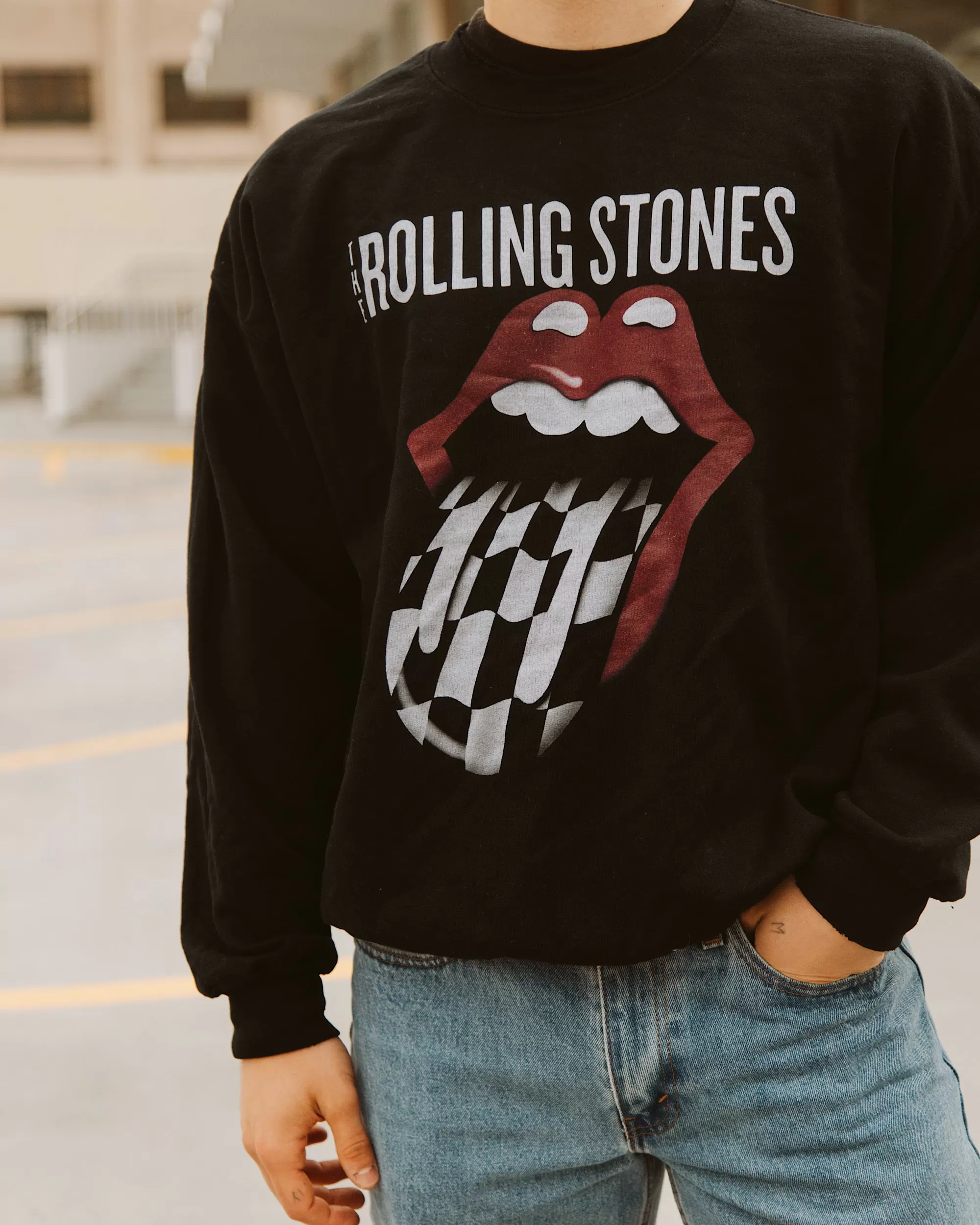 Rolling Stones Zip Code Night Black Thrifted Sweatshirt