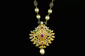 Ruby Emrald Pendant With Pearls Necklace By Asp Fashion Jewellery