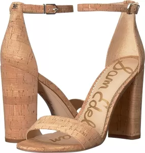 Sam Edelman Yaro Natural Leather Ankle Strap Block High Heeled Dress Sandals