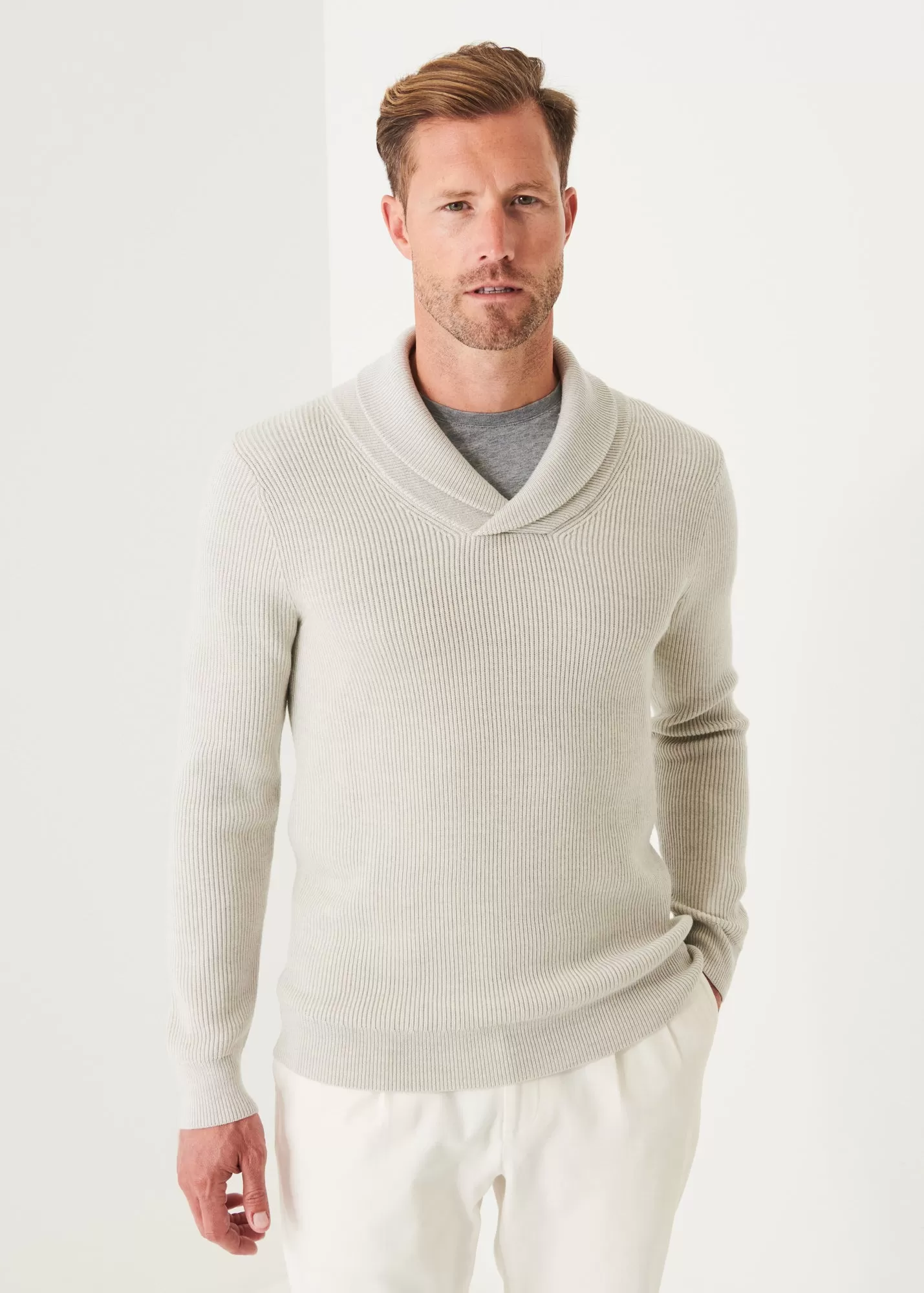 SHAWL COLLAR MERINO WOOL SWEATER