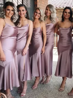 Sheath Spaghetti Straps Lilac Satin Bridesmaid Dress