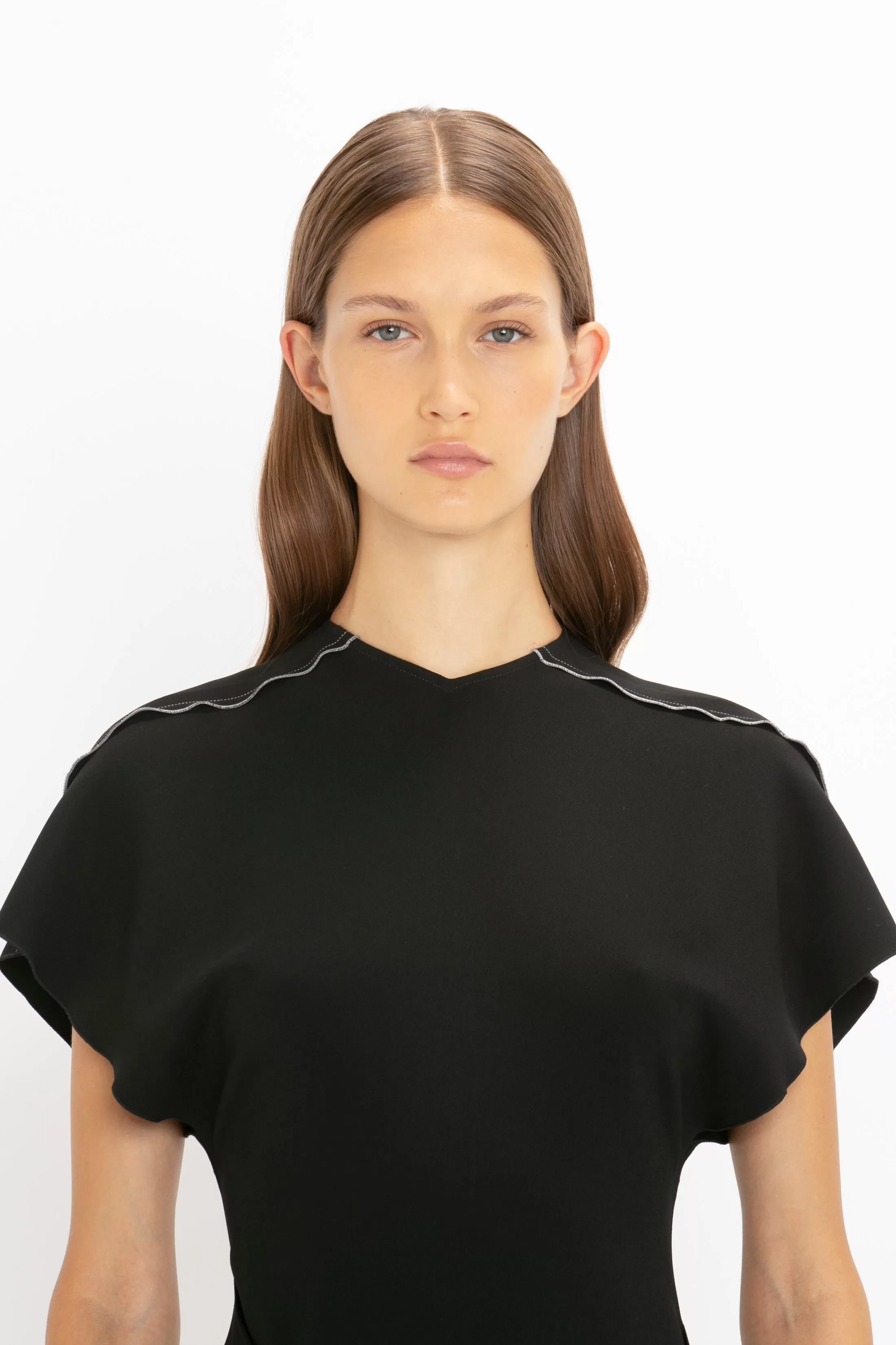 Short Sleeve Tie Detail Dress In Black