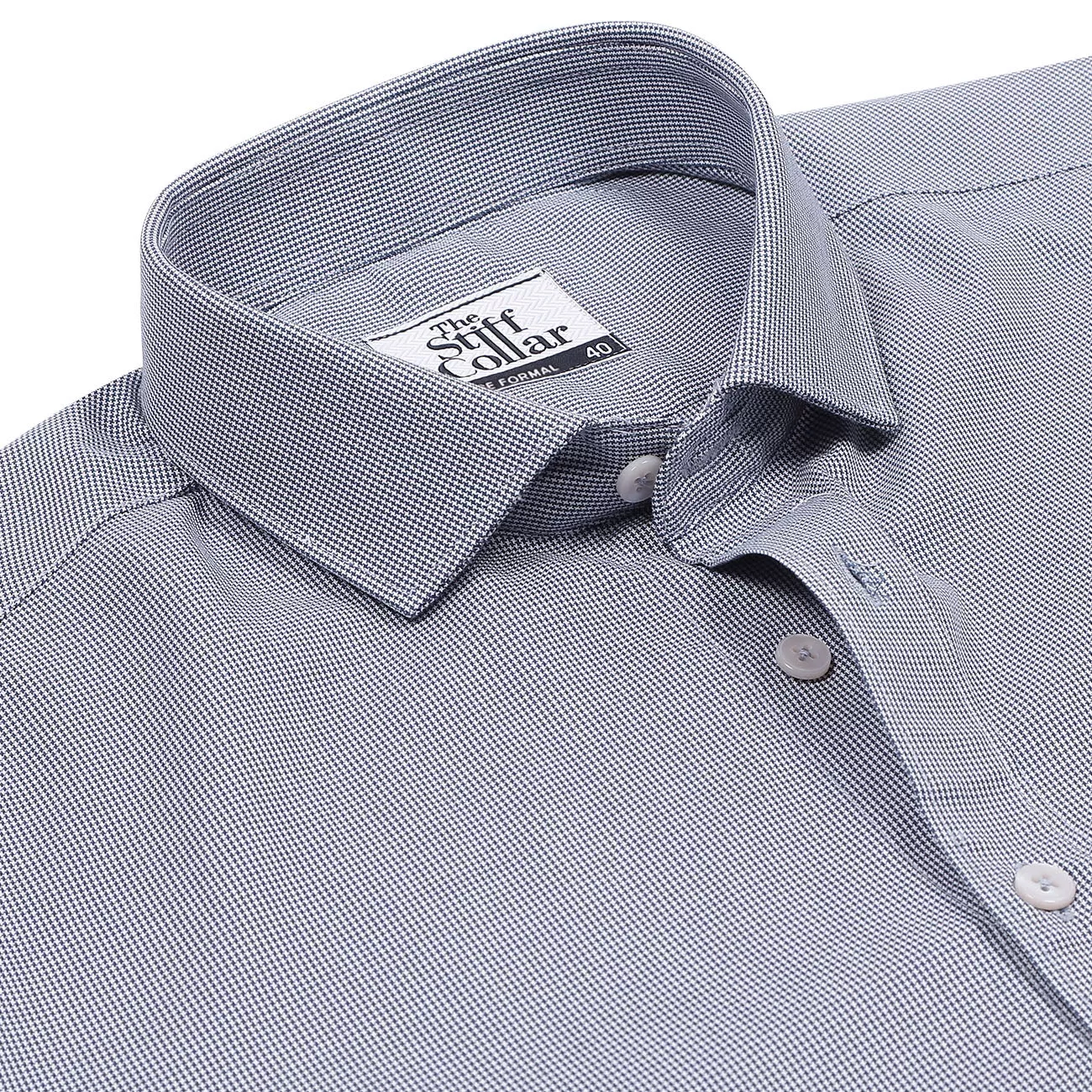 Silver Gray Houndstooth Regular Fit Executive Shirt