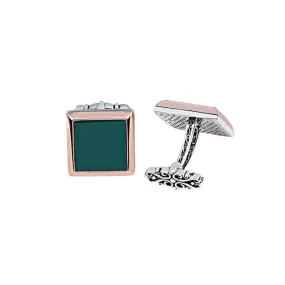 Silver Green Agate Stone Square Cufflink