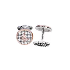 Silver White Zircon Stone Tughra Round Cufflink