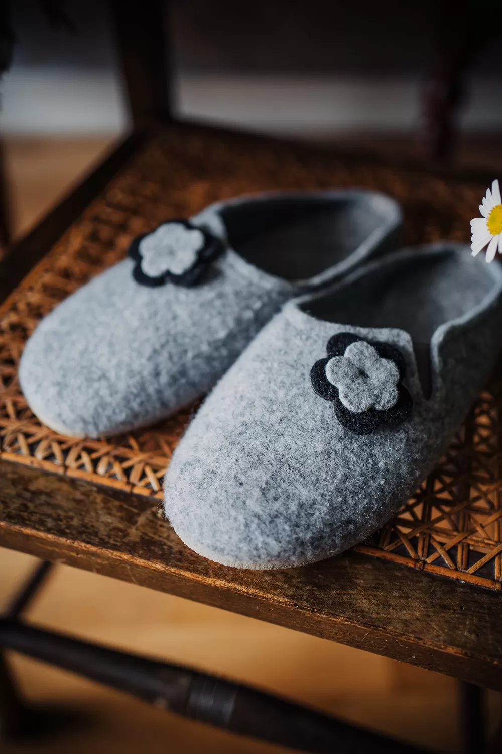 Slip-On Felt Slippers with Wool