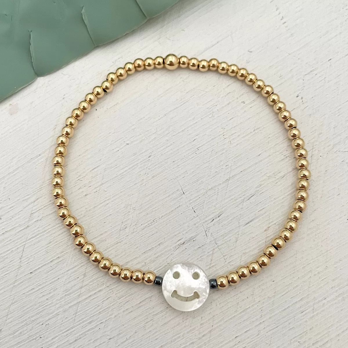 Smiley Face Bead Bracelet Gold Fill