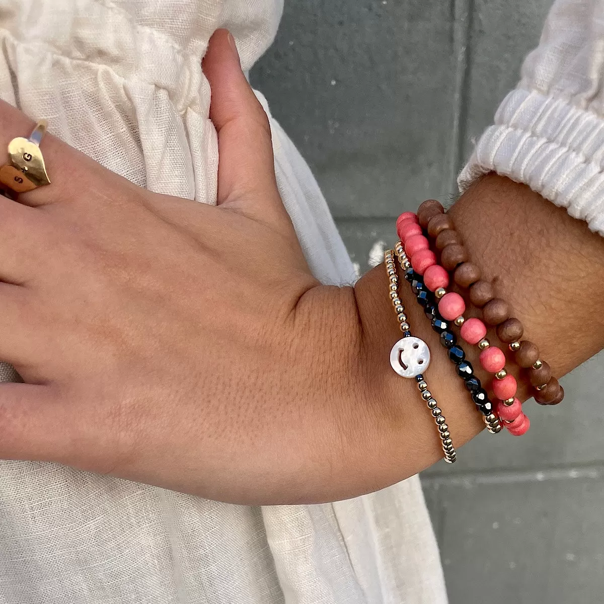 Smiley Face Bead Bracelet Gold Fill