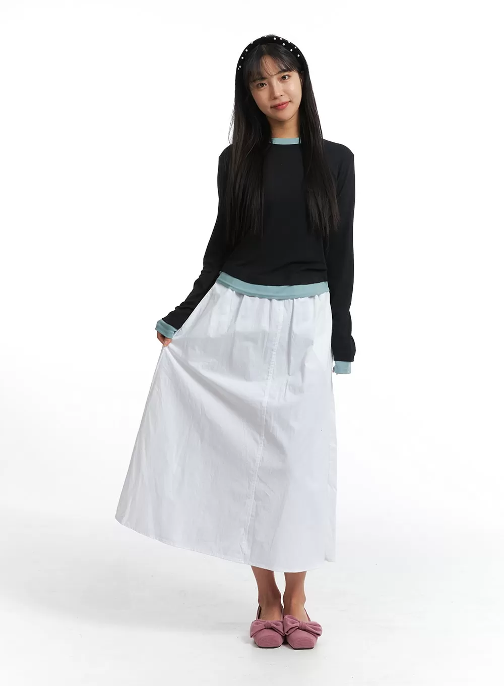 Solid Elastic Waist Maxi Skirt OJ302