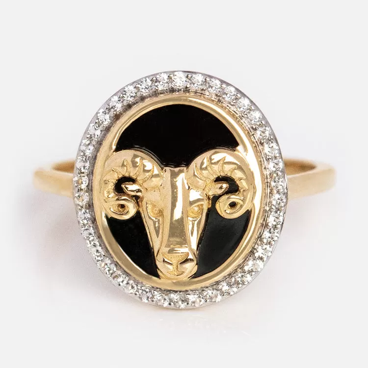 Solid Gold Black Onyx Zodiac Ring