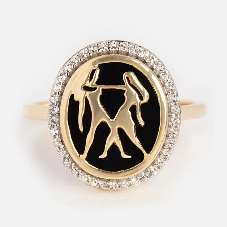 Solid Gold Black Onyx Zodiac Ring