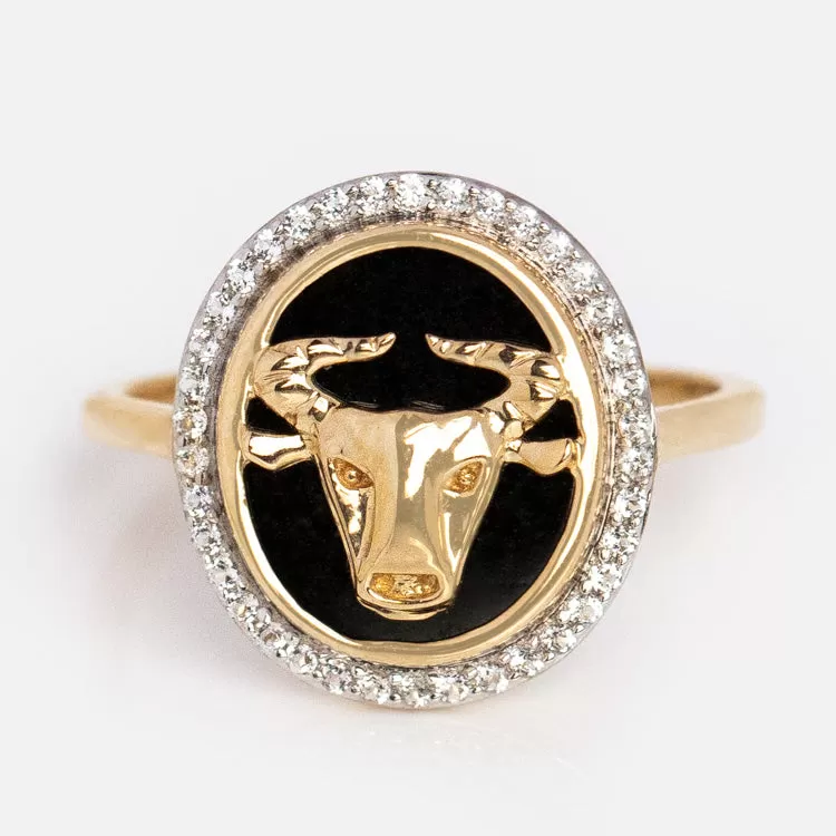 Solid Gold Black Onyx Zodiac Ring