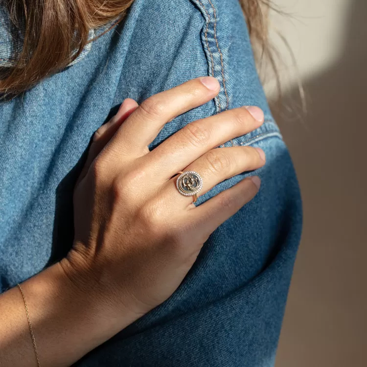 Solid Gold Black Onyx Zodiac Ring