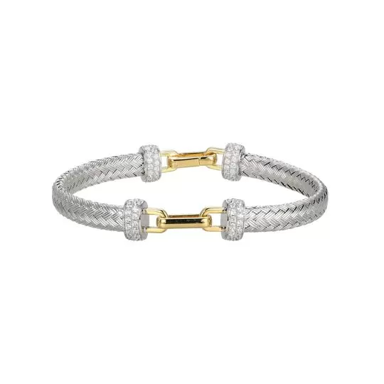 SS Two-Tone Mesh Station Link Bracelet