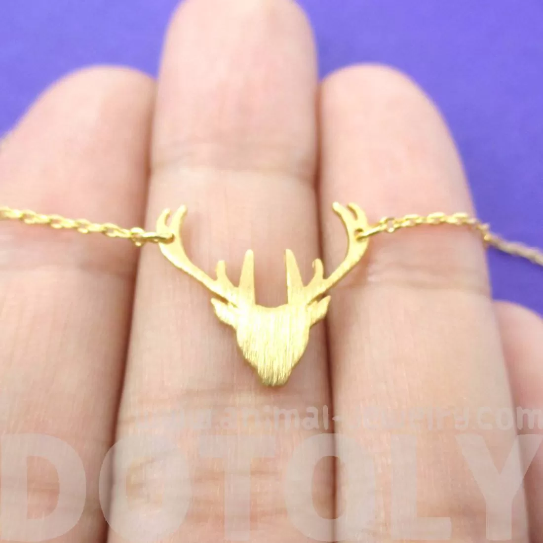 Stag Deer Doe Silhouette Shaped Pendant Necklace in Gold | Animal Jewelry