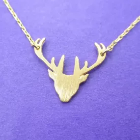 Stag Deer Doe Silhouette Shaped Pendant Necklace in Gold | Animal Jewelry