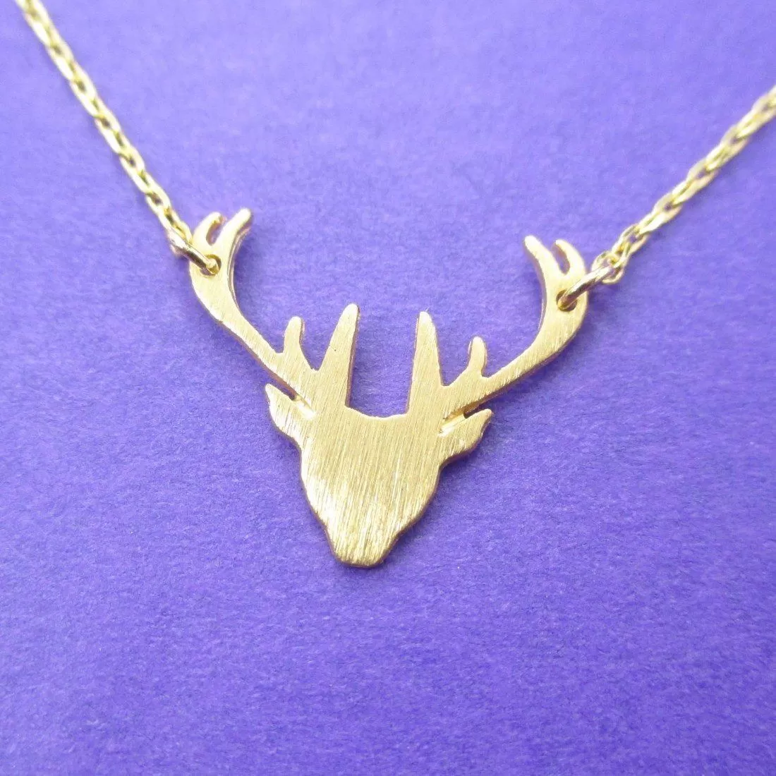 Stag Deer Doe Silhouette Shaped Pendant Necklace in Gold | Animal Jewelry