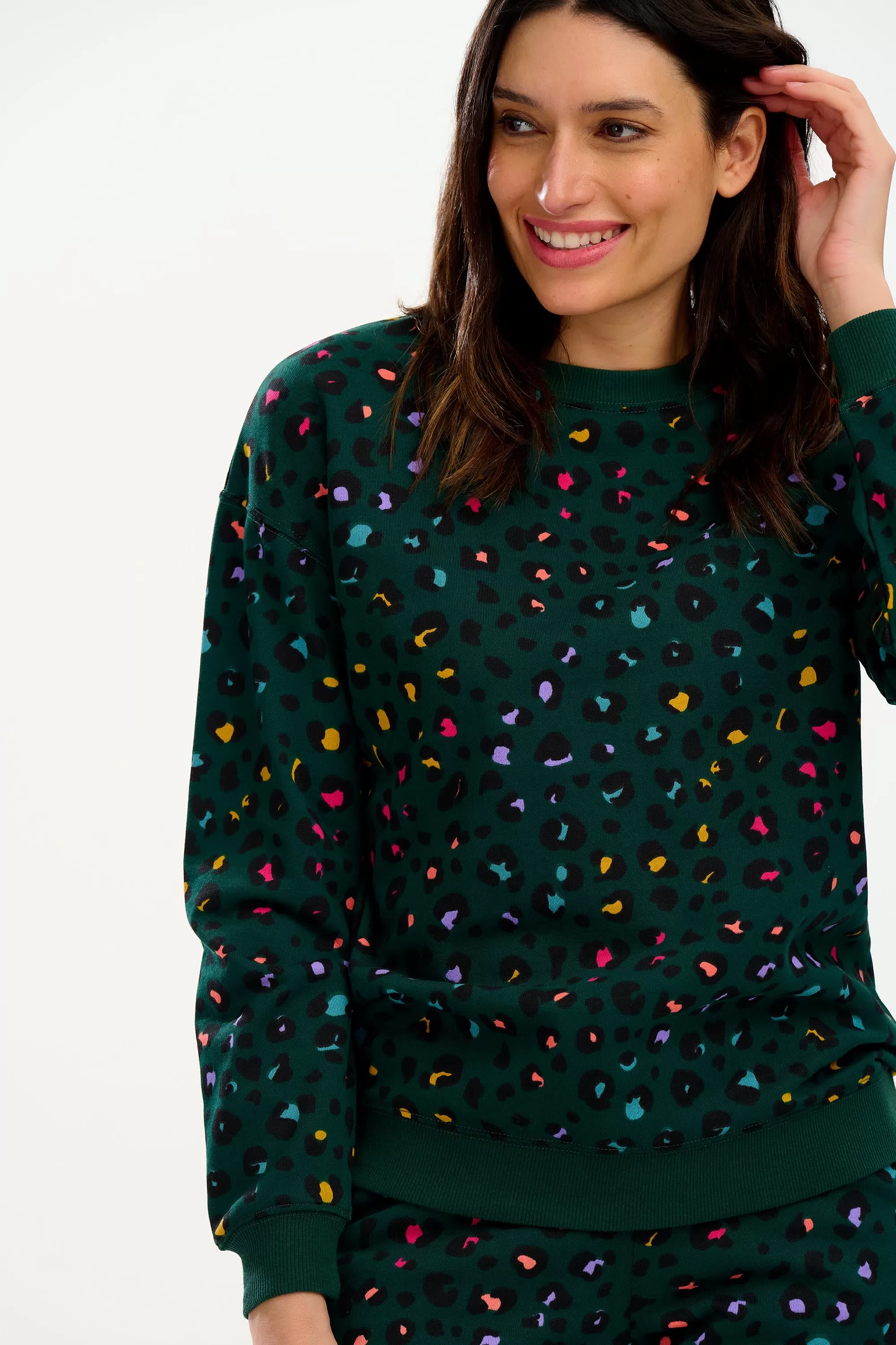 Sugarhill - Noah Sweatshirt -  Green Rainbown Leopard