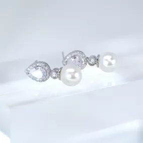 Swarovski crystal Dainty Pearl Drop Bridal Earrings, Crystal Bridal Earrings, Statement Earrings Cz