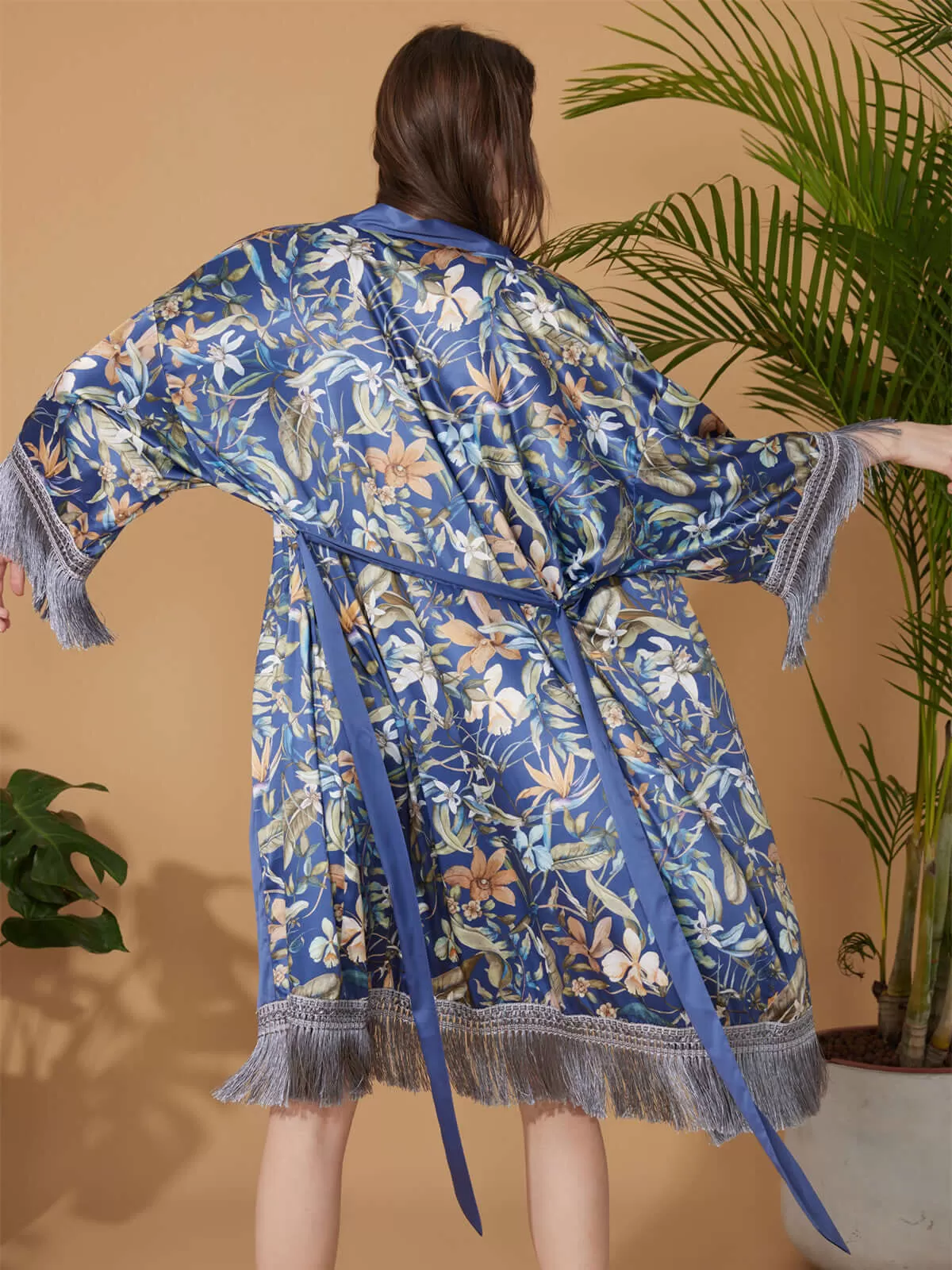 Tassels Floral Kimono Robe