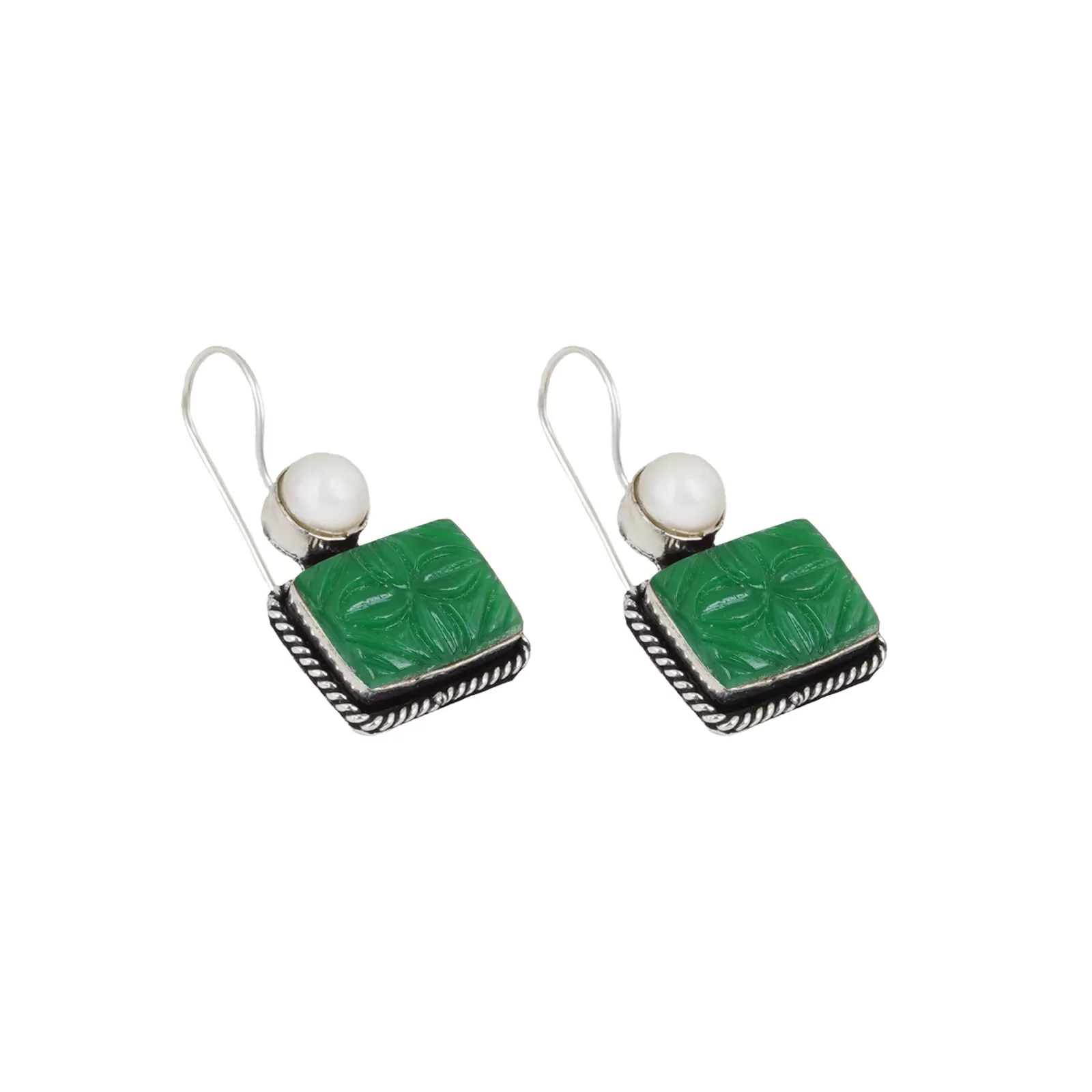 Teejh Diti Dark Green Stone & Pearl Earrings