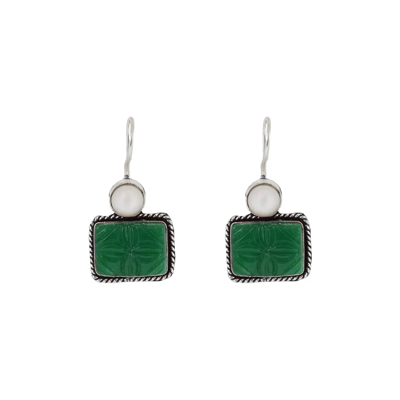 Teejh Diti Dark Green Stone & Pearl Earrings