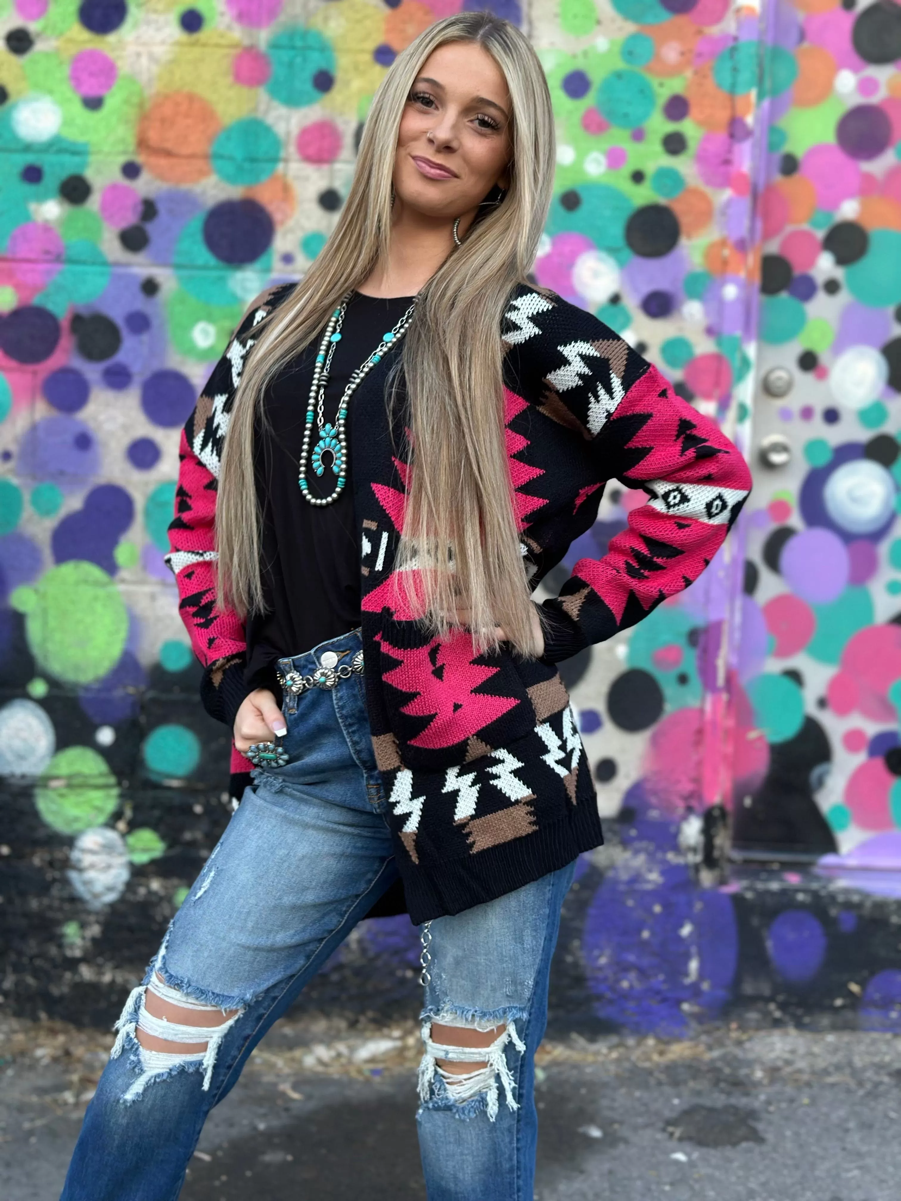 The Aztec Pink Painted Pony Cardigan Sweater