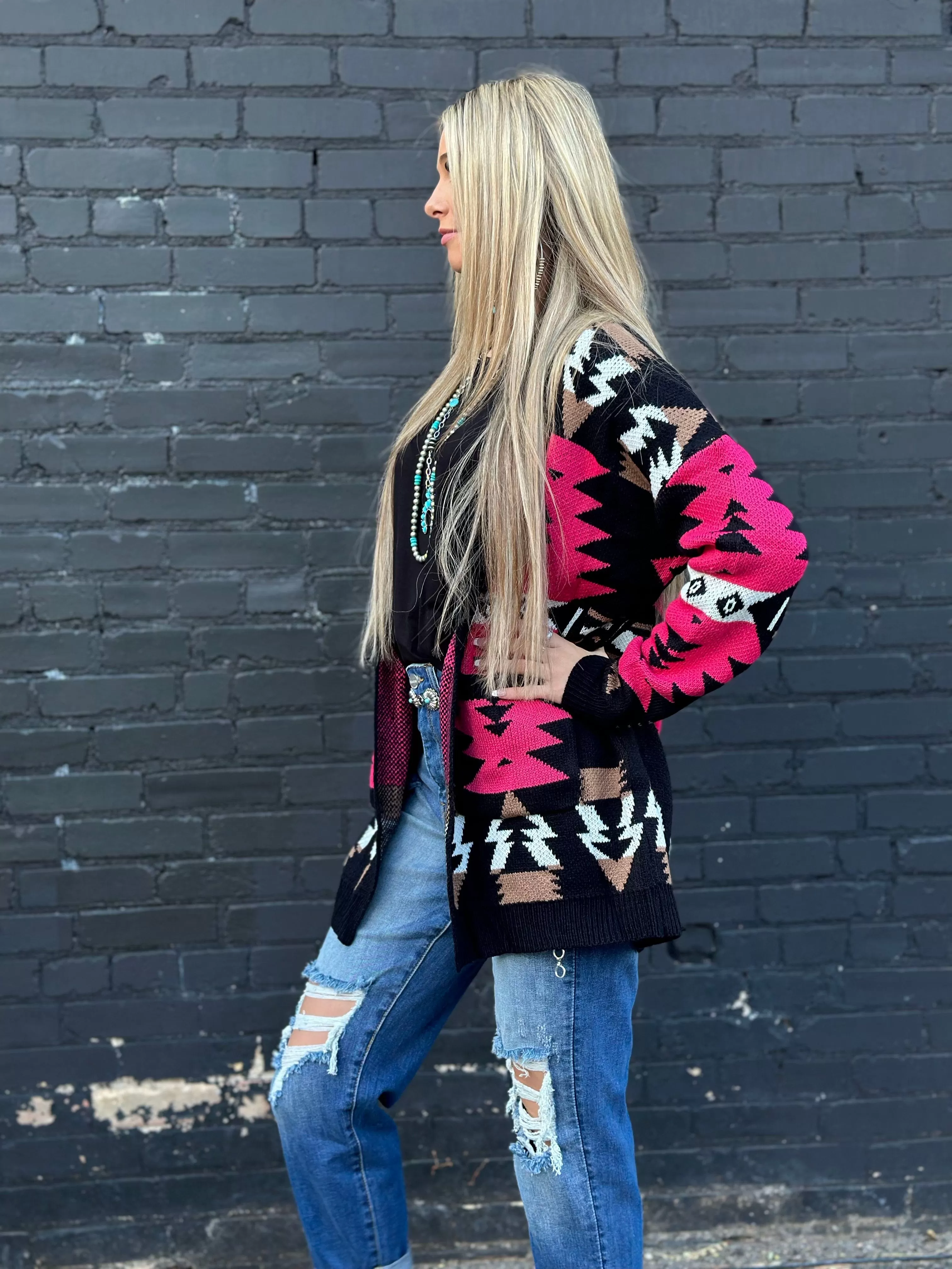 The Aztec Pink Painted Pony Cardigan Sweater