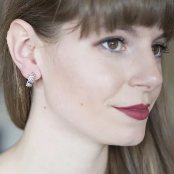 Traditional Balinese Sterling Silver and 18K Gold Hoop Earrings